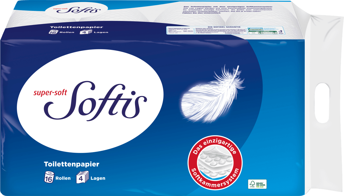 Softis Toilettenpapier supersoft 4lagig (16x100 Blatt), 16 St dm.at