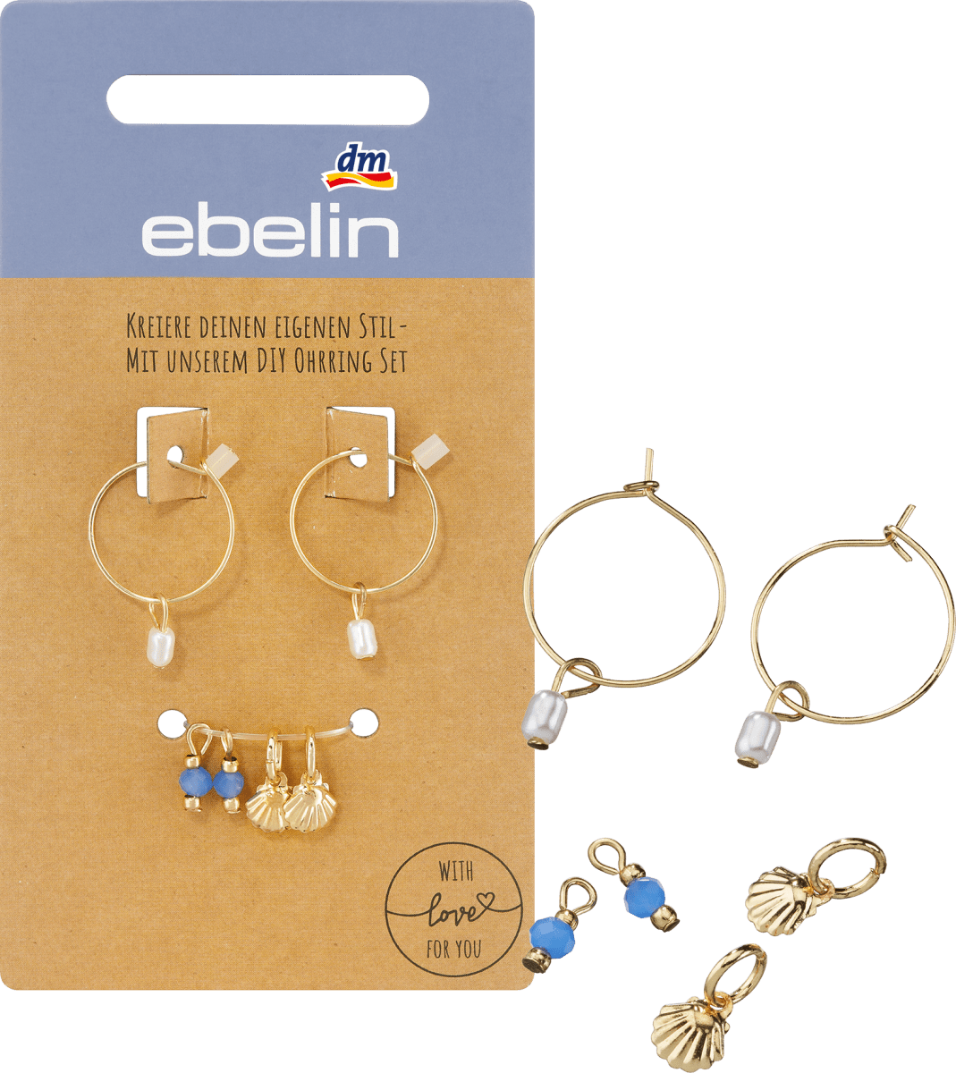 ebelin Creolen mit verschiedenen Anhängern in Gold-Optik, 6 St  