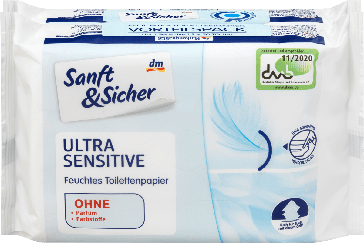 Sanft&Sicher Carta igienica umidificata Ultra Sensitive confezione doppio  pacco, 100 pz Acquisti online sempre convenienti