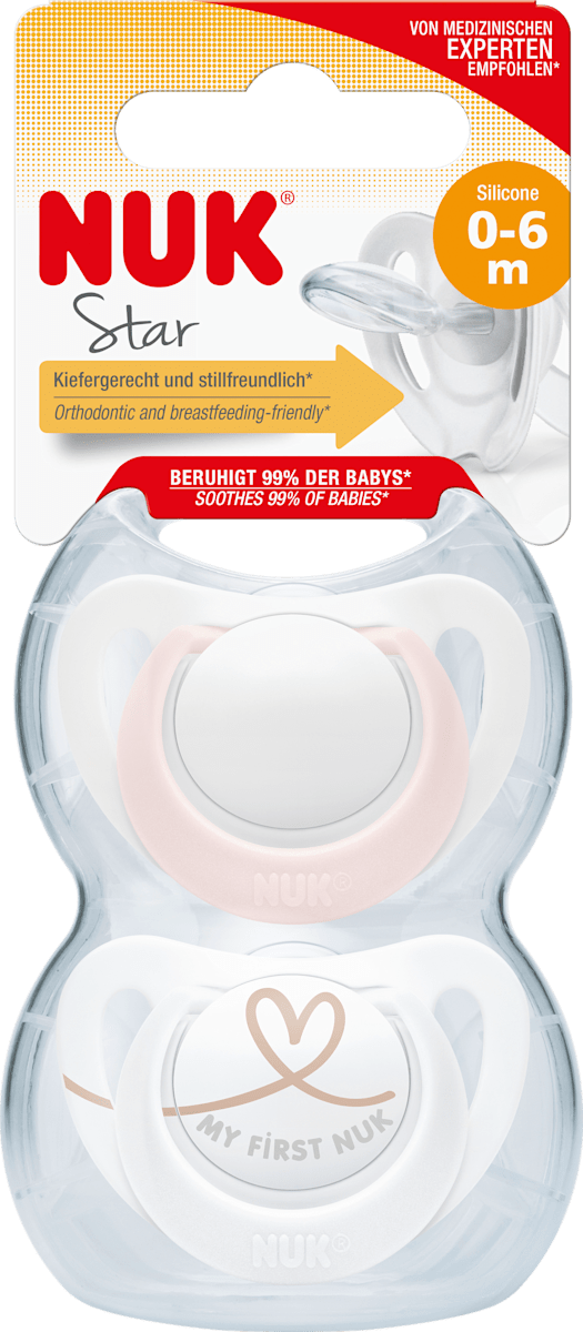 NUK Genius Schnuller 6-18 Monate - 2er Set Silikon Kiefergerecht Rosa