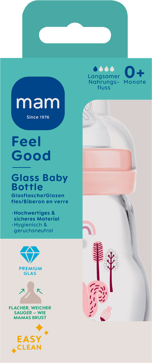 MAM Feel Good Babyflasche 90ml Glas - Hitzebeständige Glasflasche Für Neugeborene Mit SkinSoft Sauger