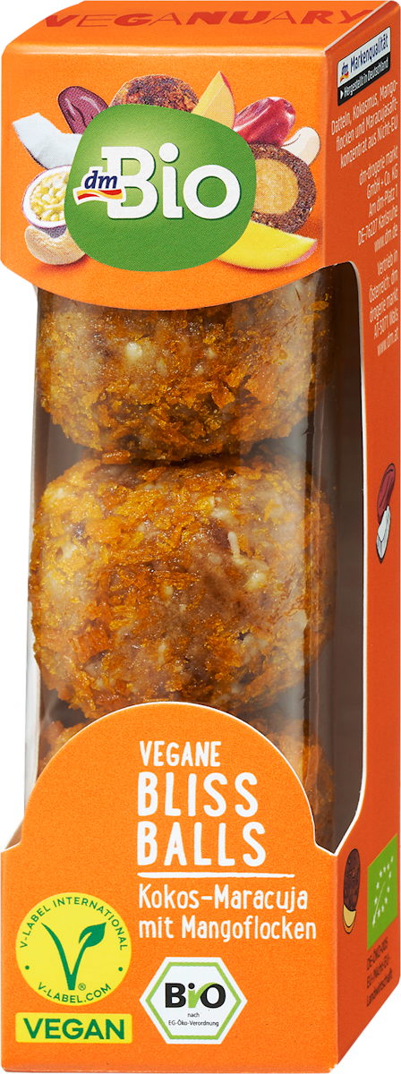 dmBio vegane Bliss Balls Kokos-Maracuja mit Mangoflocken 3x20g, 60 g ...