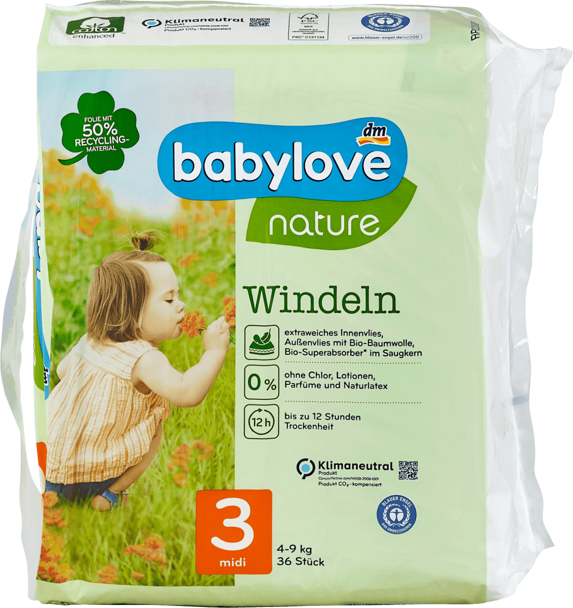 babylove nature nature pelene midi veličine 3 (49 kg), 36 kom. trajno