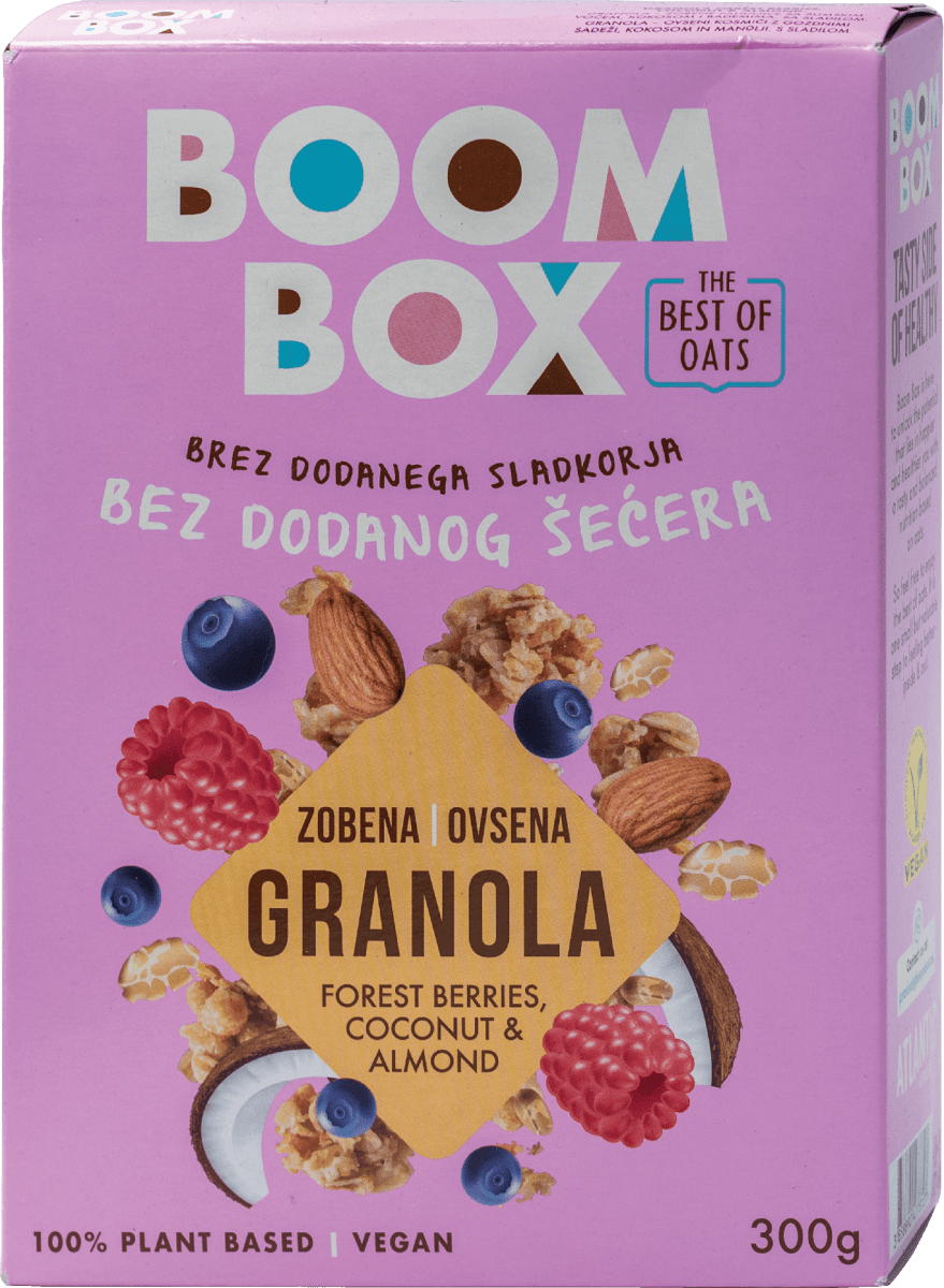 BOOM BOX Zobena granola sa šumskim voćem, kokosom i bademom, 300 g