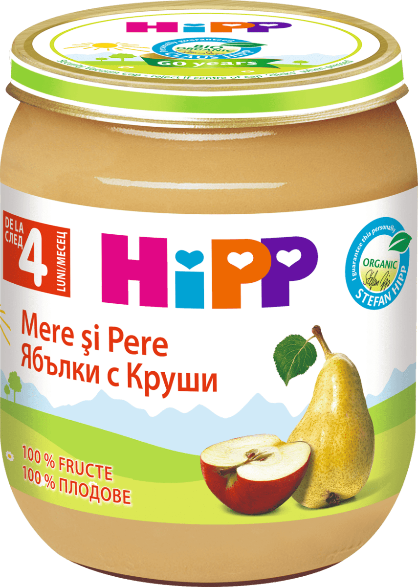 HIPP Био плодово пюре с ябълки и круши, 125 g | dm България