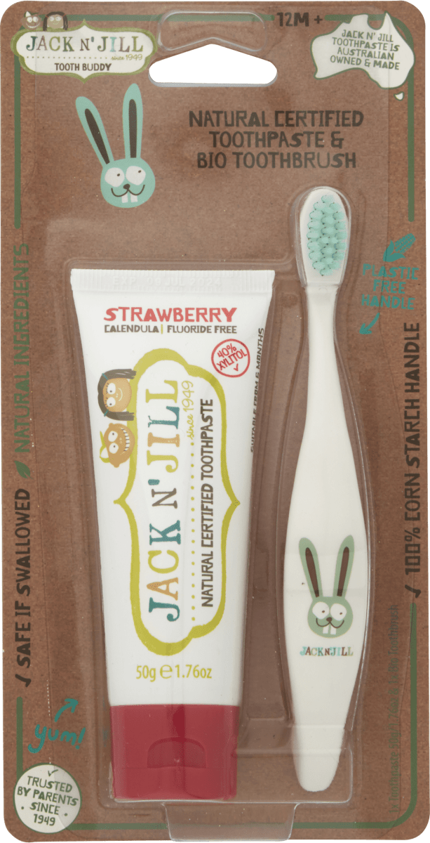 Jack N' Jill Prírodná zubná pasta a bio zubná kefka 12m+, 1 ks trvalo