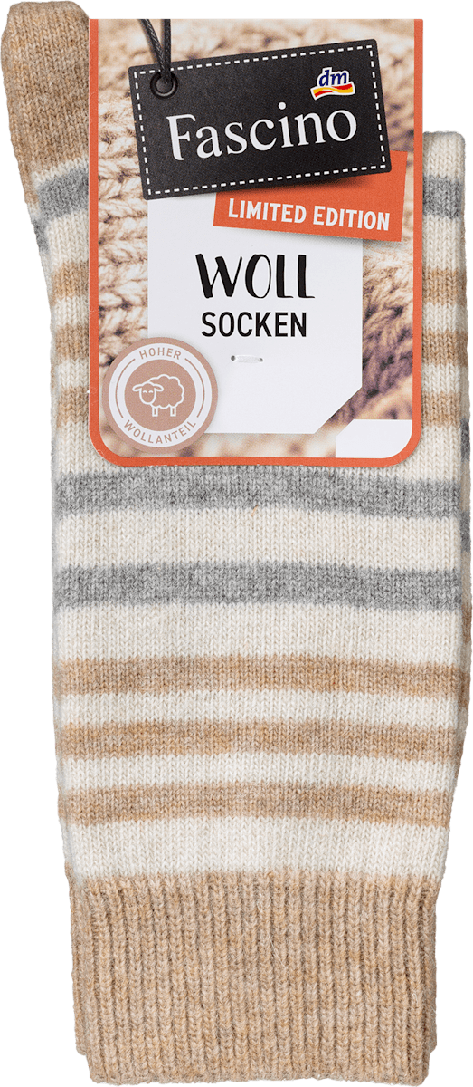 Socken mit Wolle \u0026 Ringeln, beige, Gr. 35-38, 1 St