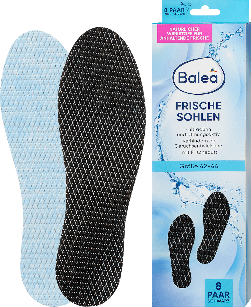 Balea Einlegesohlen Frischesohlen schwarz, Gr. 42-44 (8 Paar), 16 