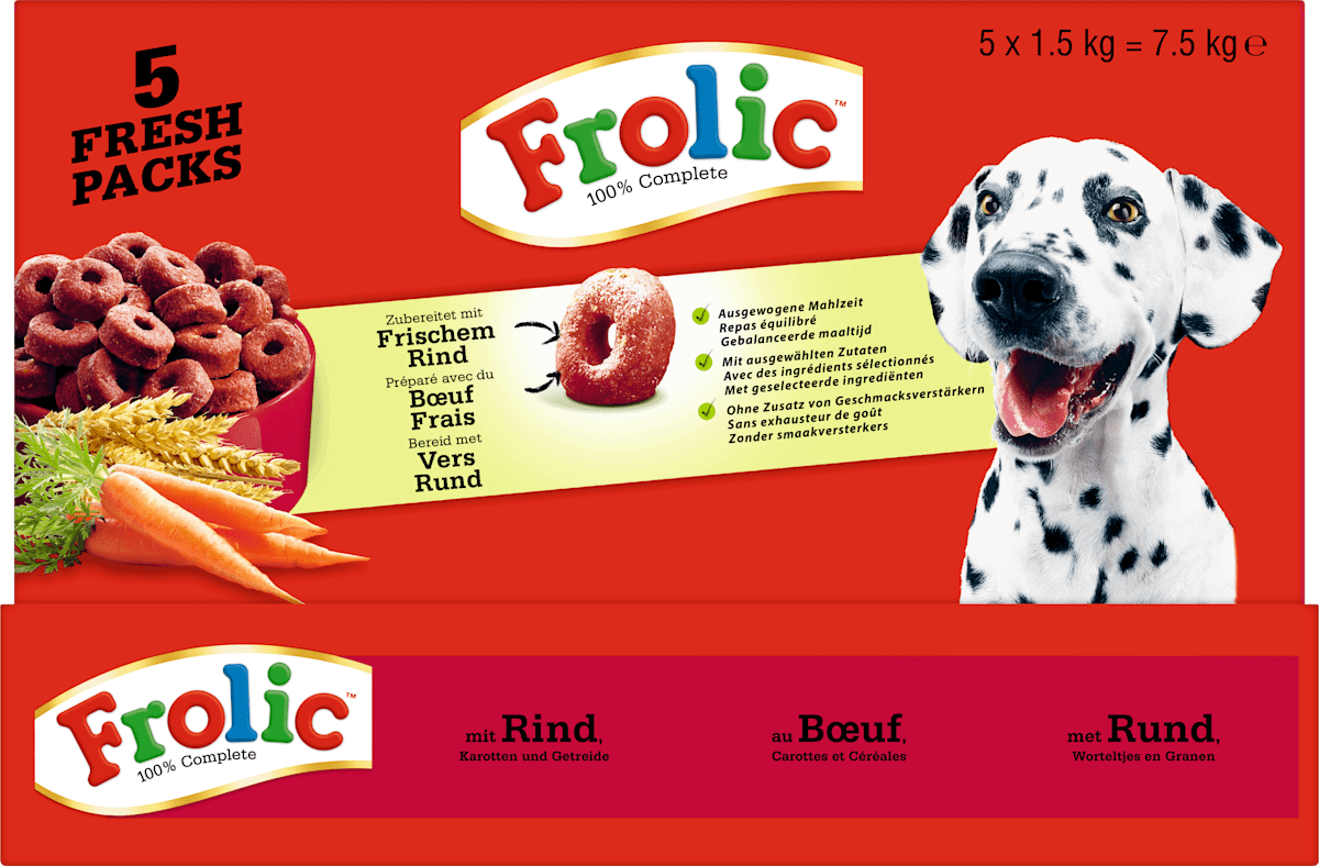 Frolic Trockenfutter Hund mit Rind, Karotten & Getreide, Complete (5x1 ...