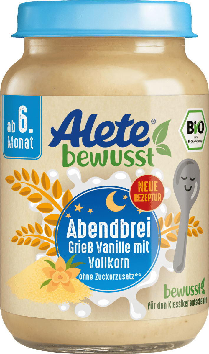 Alete bewusst Abendbrei Grießbrei Vanille &amp; Vollkorn ab dem 6. Monat ...