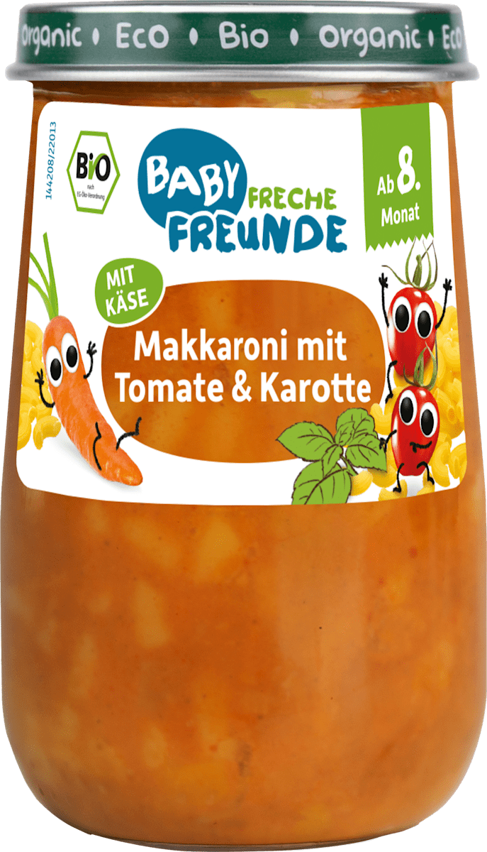 Freche Freunde Babygläschen mit Käse-Makkaroni, Tomate und Karotte, 190 ...
