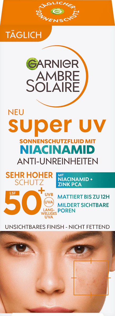 Garnier Ambre Solaire Sonnenfluid Gesicht super UV mit Niacinamid, LSF ...