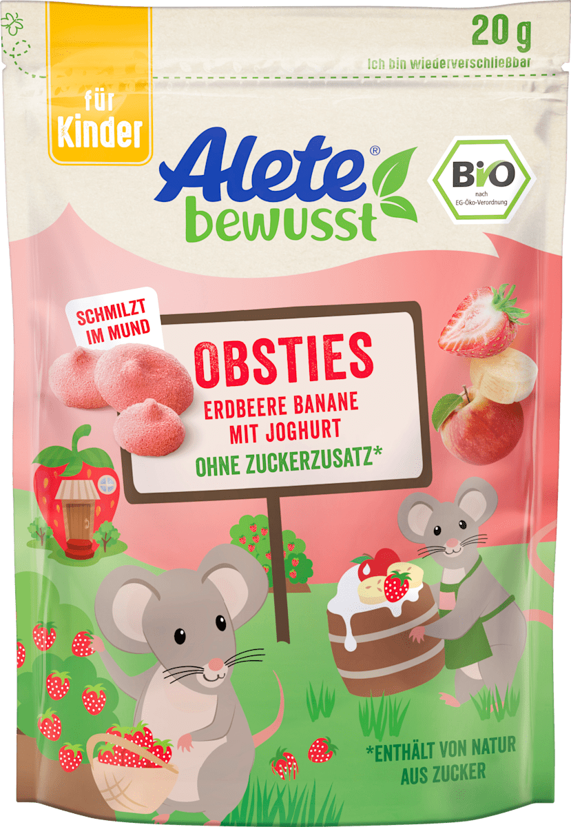 Alete bewusst Kindersnack Obsties Erdbeer-Banane mit Joghurt ab 3 ...