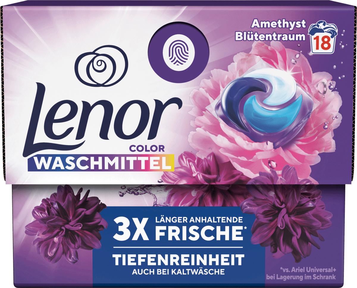 Lenor Colorwaschmittel Amethyst Blütentraum Pods, 18 Wl dauerhaft  