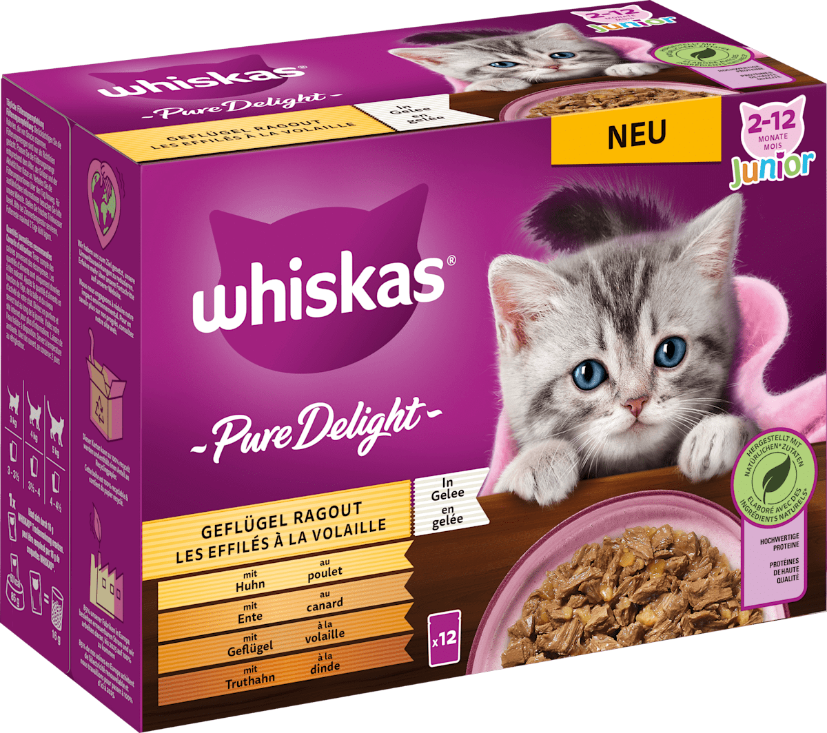 Whiskas Pure Delight Junior Nassfutter Geflügel Ragout in Gelee, 1,02