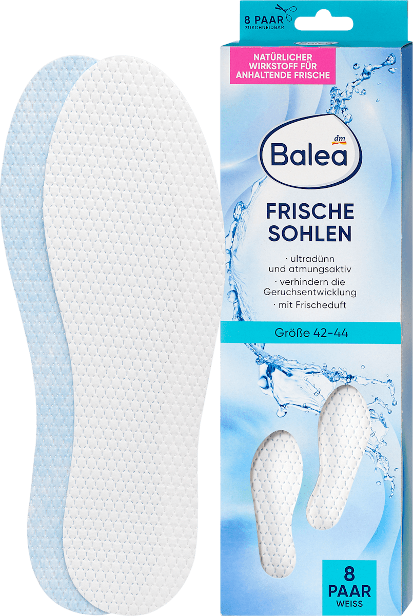 Balea Einlegesohlen Frischesohlen weiß, Gr. 42-44 (8 Paar), 16 St 