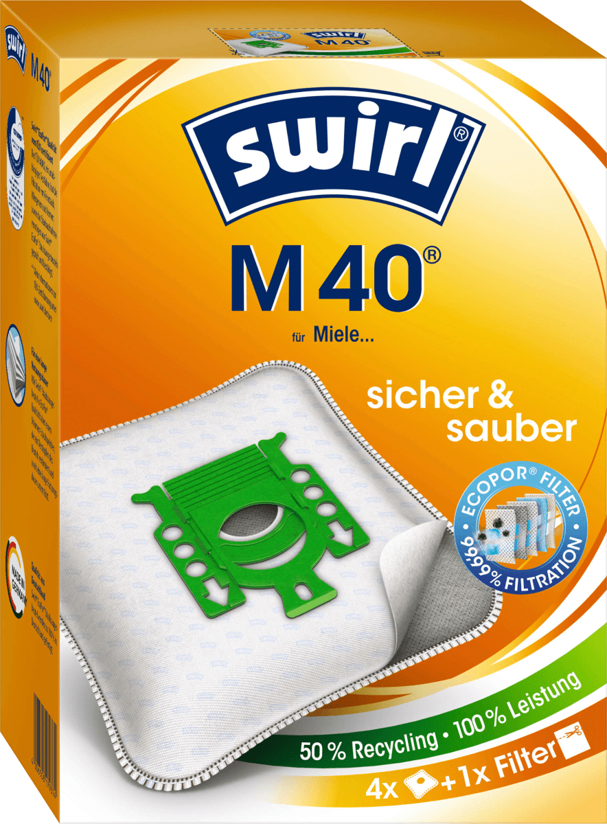 Swirl Staubsaugerbeutel M40 MicroPor Plus inkl. 1 Filter, 4 St 