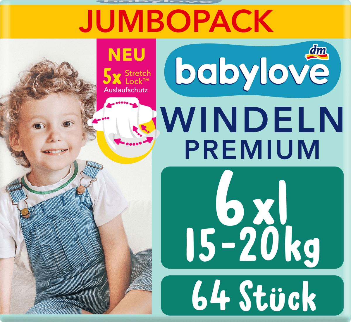 babylove Windeln Premium Gr. 6 XL (15-20 kg), Jumbo Pack, 64 St 