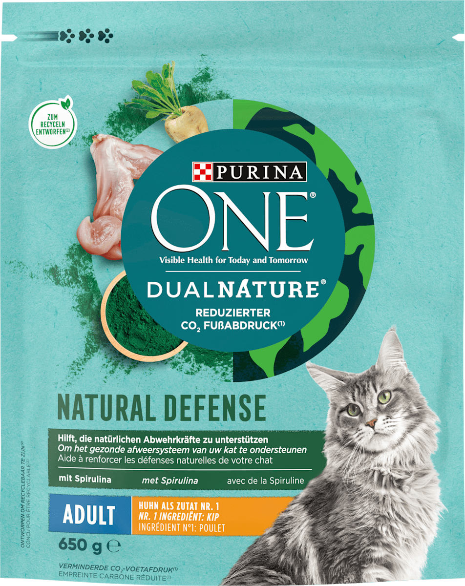 PURINA ONE Trockenfutter Katze mit Huhn &amp; Spirulina, dual nature ...