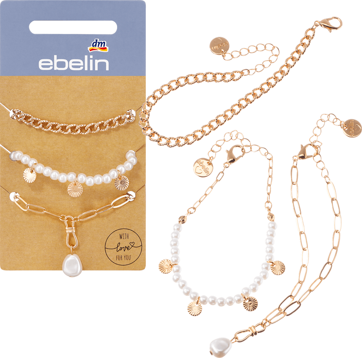 Mikovivi 5er-Set Stapelbare Perlenarmbänder - Goldene Stretch-Armbänder Mit Kreuz