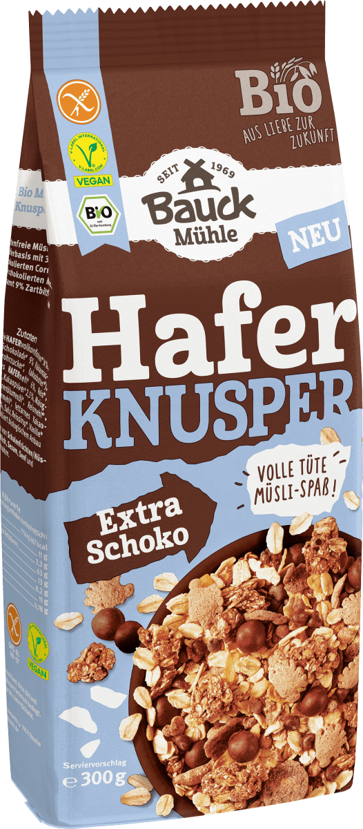Bauck Mühle Müsli, Hafer Knusper Extra Schoko, glutenfrei, 300 g ...