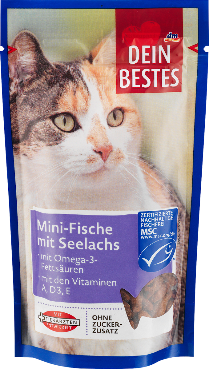 Dein Bestes Katzenleckerli Mini-Fische mit Seelachs, 65 g | dm.at