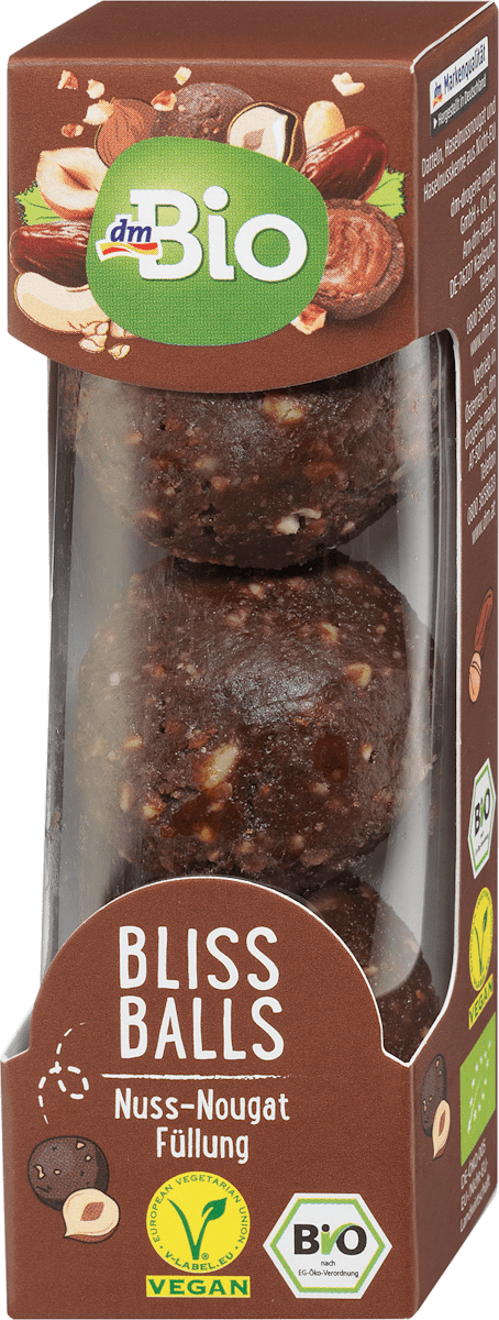 dmBio Био бонбони Bliss Balls с ядки и пълнеж от нуга, 60 g | dm България