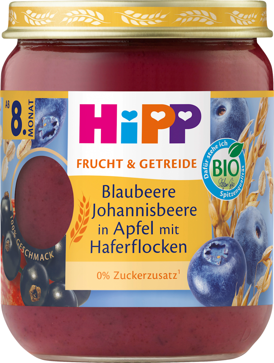 HiPP Frucht &amp; Getreide Blaubeere Johannisbeere in Apfel mit ...