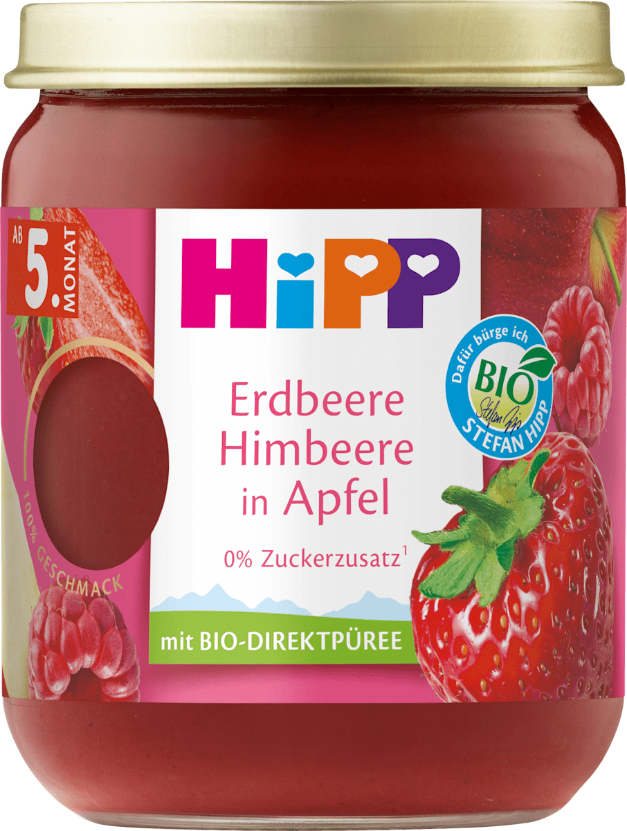Hipp Früchte Erdbeere Himbeere in Apfel ab 5.Monat, 160 g dauerhaft ...