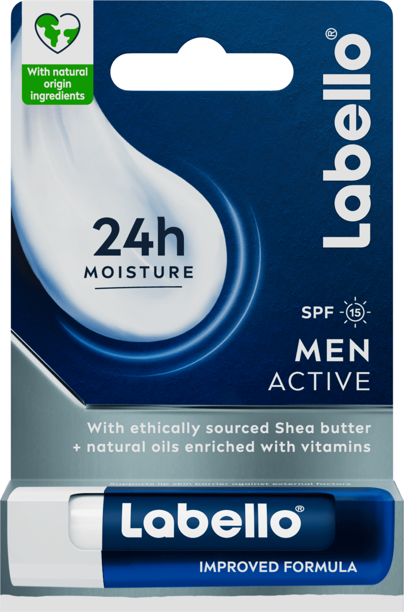 Labello Active For Men – 24h Feuchtigkeit, 5,5 Ml, SPF 15, Farblos & Matt