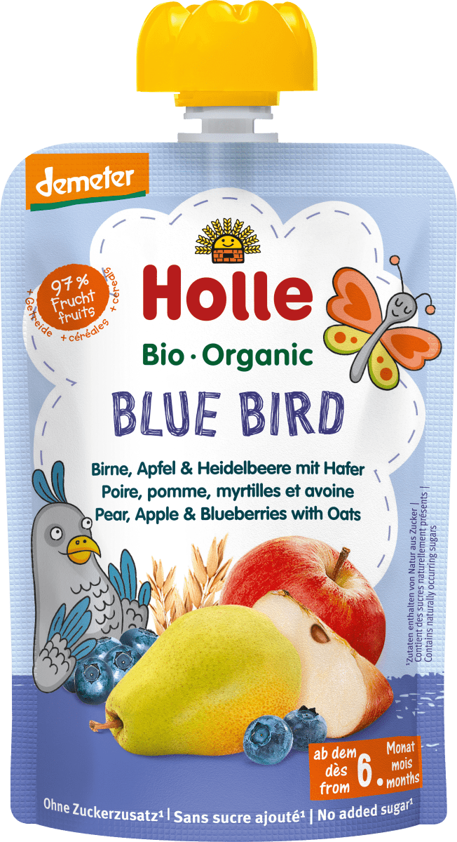 Holle Quetschie Blue Bird, Birne, Apfel &amp; Heidelbeer mit Hafer ab 6 ...