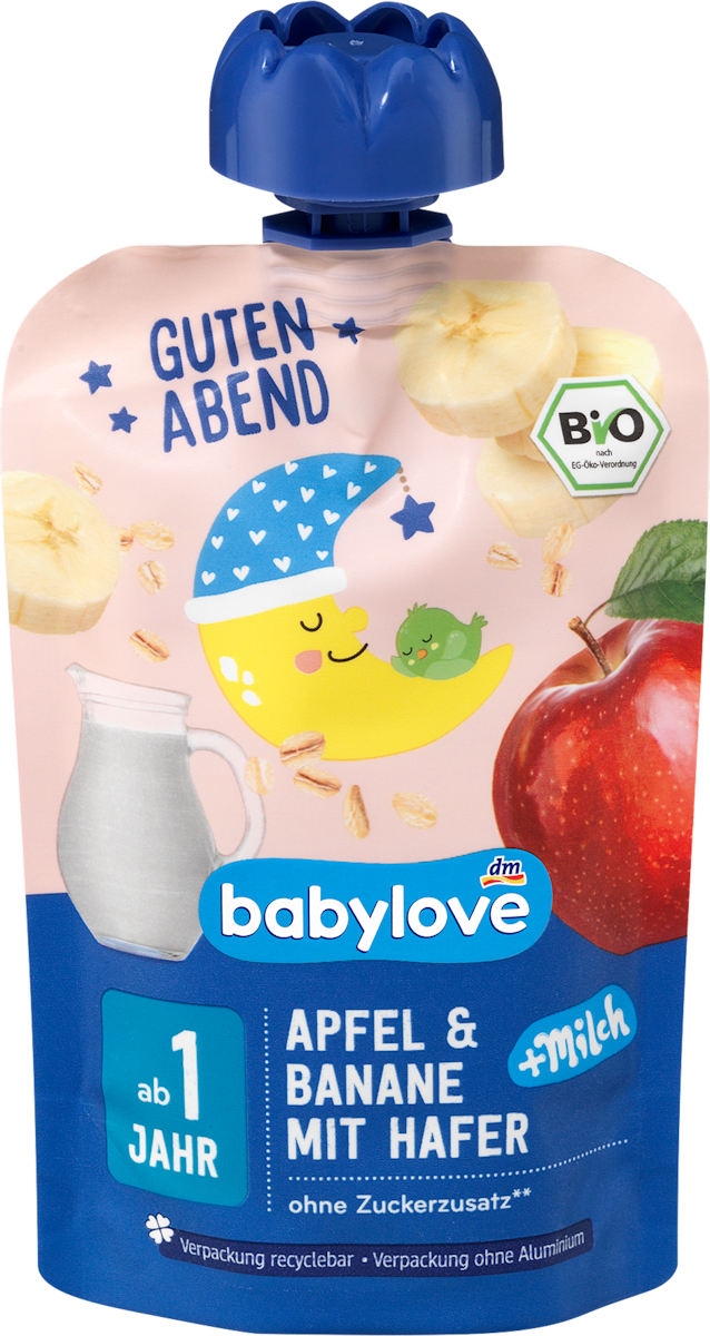 babylove Quetschie Guten Abend Apfel-Banane mit Hafer &amp; Milch ab 1 Jahr ...