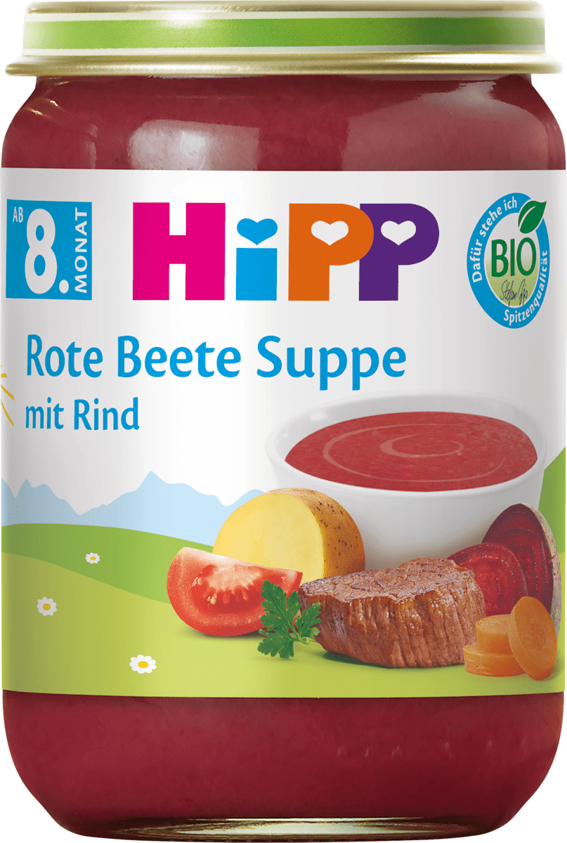 HiPP Menü Rote Beete Suppe mit Rind ab dem 8. Monat, 190 g dauerhaft ...