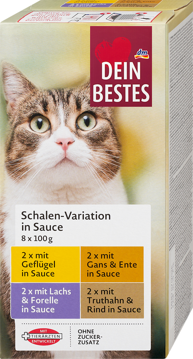Dein Bestes Nassfutter Katze Schalen-Variation in Sauce, 800 g | dm.at