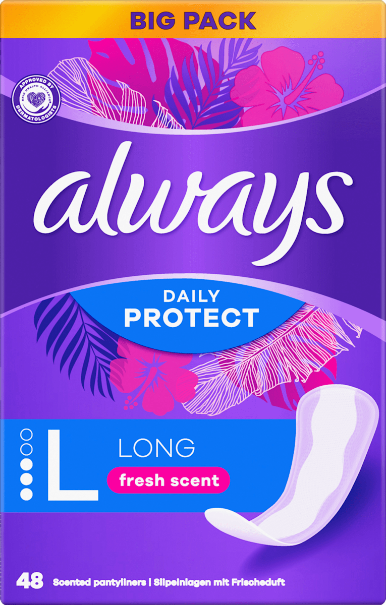 always Slipeinlagen Daily Protect Long mit Frischeduft, Big Pack, 48 St ...