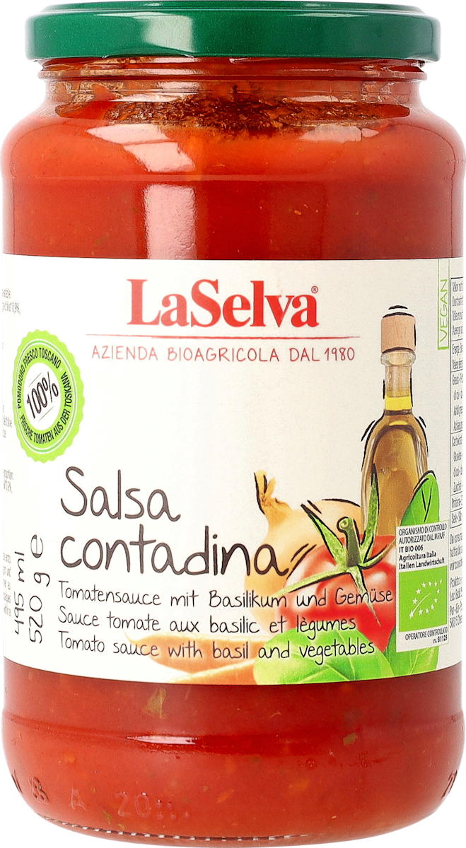 LaSelva Tomatensoße mit Basilikum, Gemüse &amp; Olivenöl, 520 g dauerhaft ...