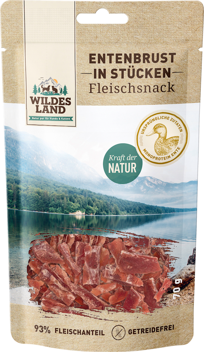 Wildes Land Katzenleckerli Entenbrust in Stücken, 70 g dauerhaft ...