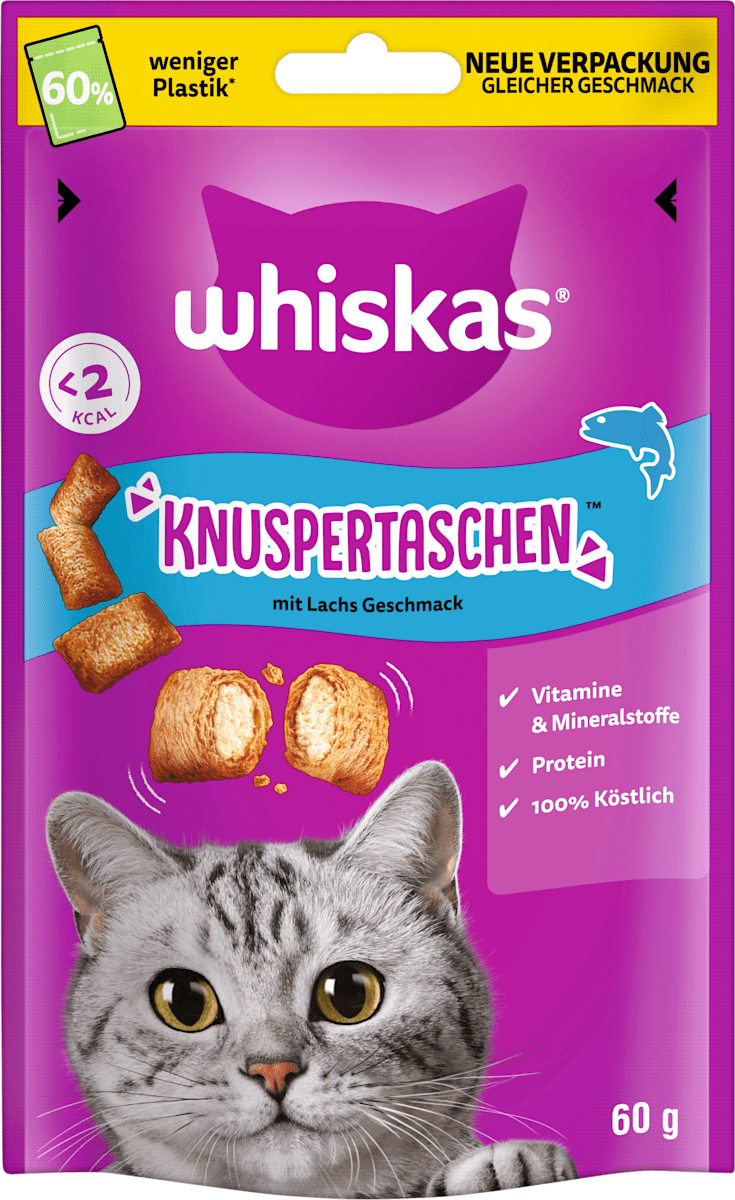 Whiskas Katzenleckerli Knuspertaschen mit Lachs, 60 g | dm.at