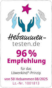 Grafik: Hebammentesten.de 96% Empfehlung von 50 Hebammen 08/2025 Lz.Nr.1001813