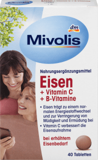 Eisen + Vitamin C + B-Vitamine, Tabletten, 40 St. Mivolis