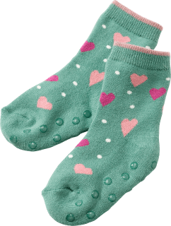 ABS Socken mit Herz-Muster, grün & rosa, Gr. 23/26 ALANA