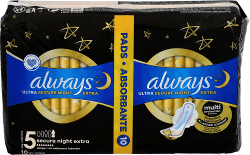 always Дамски превръзки Ultra Secure Night Extra, 10 бр. Пазарувай ...