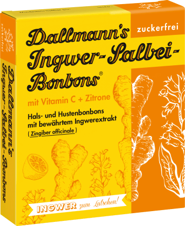 Dallmann's Ingwer-Salbei-Bonbons mit Vitamin C & Zitrone (20 Stück), zuckerfrei, 37 g