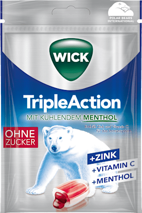 Wick Hustenbonbon, triple action mit Sirup gefüllt, zuckerfrei, 72 g