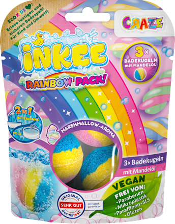 INKEE Kinder Badezusatz Badebombe Rainbow Multipack, 3 St