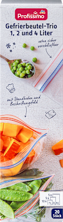 Profissimo Gefrierbeutel-Trio 1, 2 & 4 l mit Doppelverschluss, 20 St