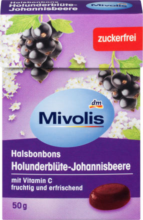 Mivolis Bonbon, Holunderblüte-Johannisbeere, zuckerfrei, 50 g