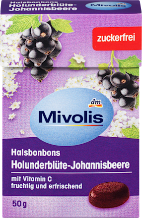 Mivolis Bonbon, Holunderblüte-Johannisbeere, zuckerfrei, 50 g