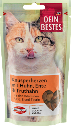 Dein Bestes Katzenleckerli, Knusperherzen mit Huhn, Ente & Truthahn, 65 g