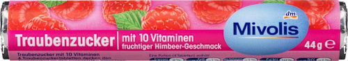 Mivolis Traubenzucker, Himbeere mit 10 Vitaminen, 44 g
